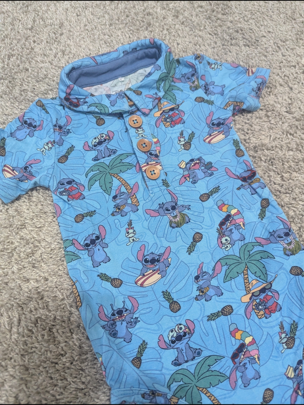 Posh Peanut Blue Stitch Hawaiian Print Toddler Onesie